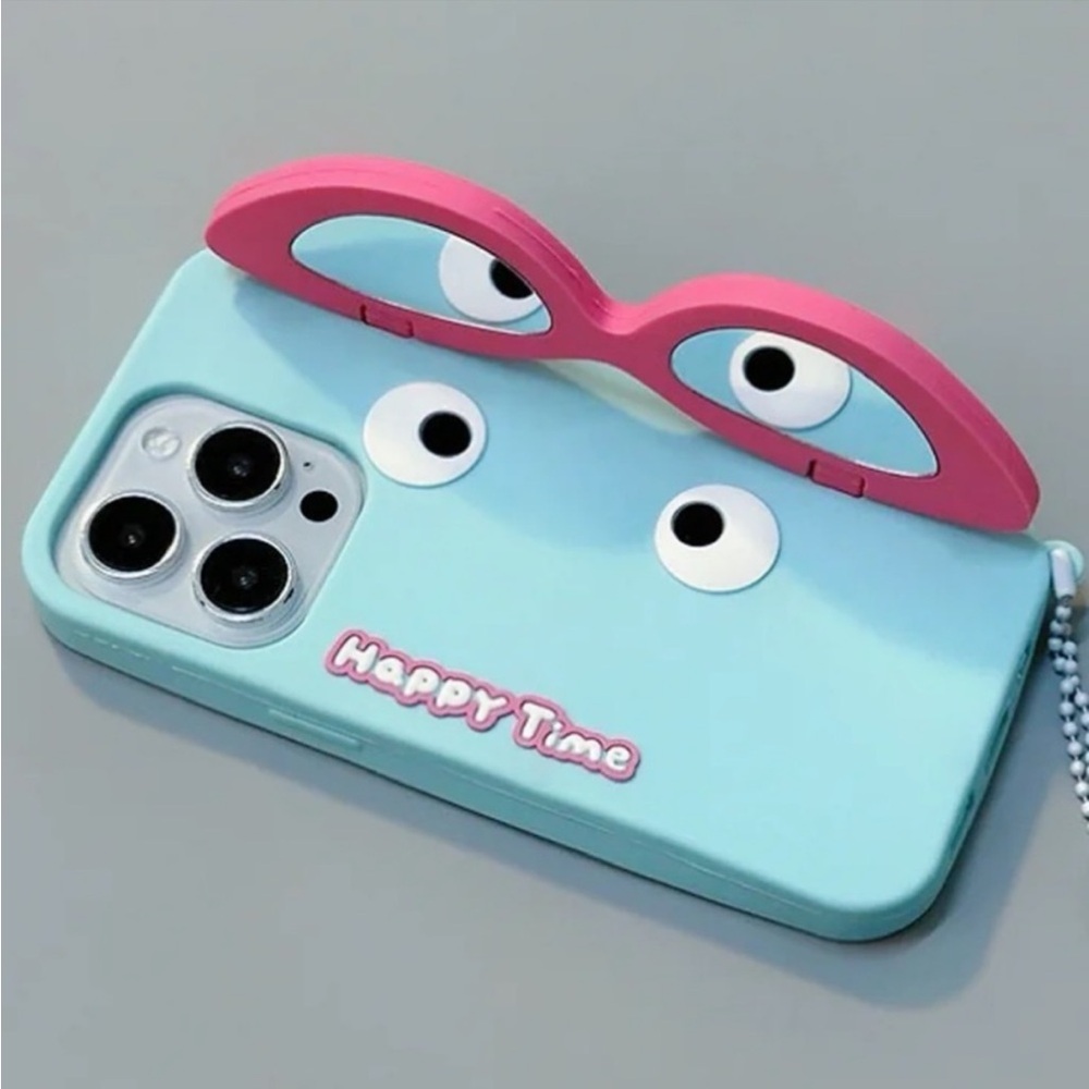 Happy Time iPhone Case Stand 3D Sunglasses Googly Eyes 13 Pro 14 Pro 15 Pro